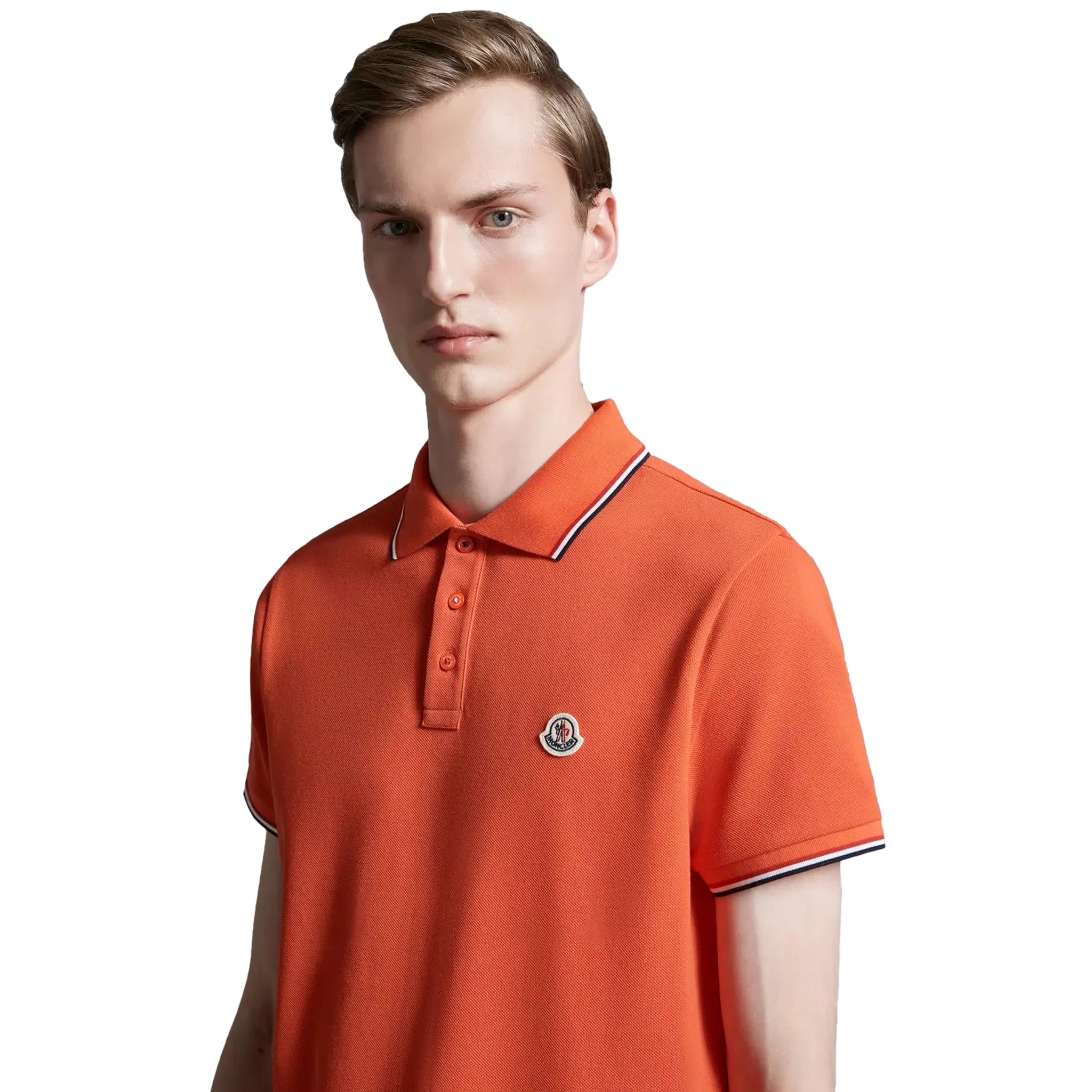Front Detail view of Moncler Maglia Orange Polo Shirt J10918A7030084556389